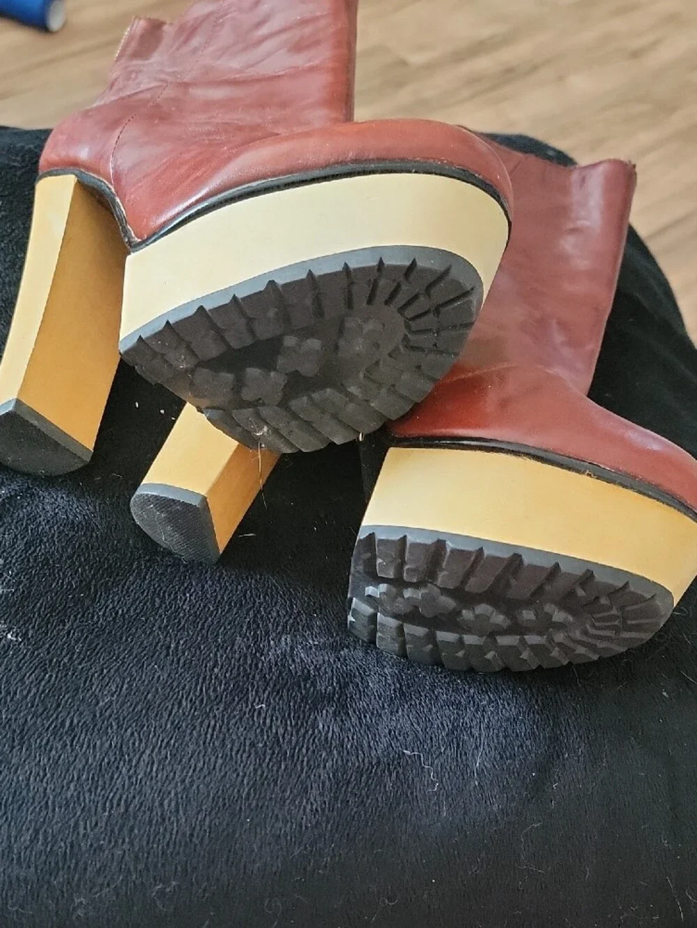 NWT Betsey Johnson Red Leather Platform Ankle Boots with Tan Platform